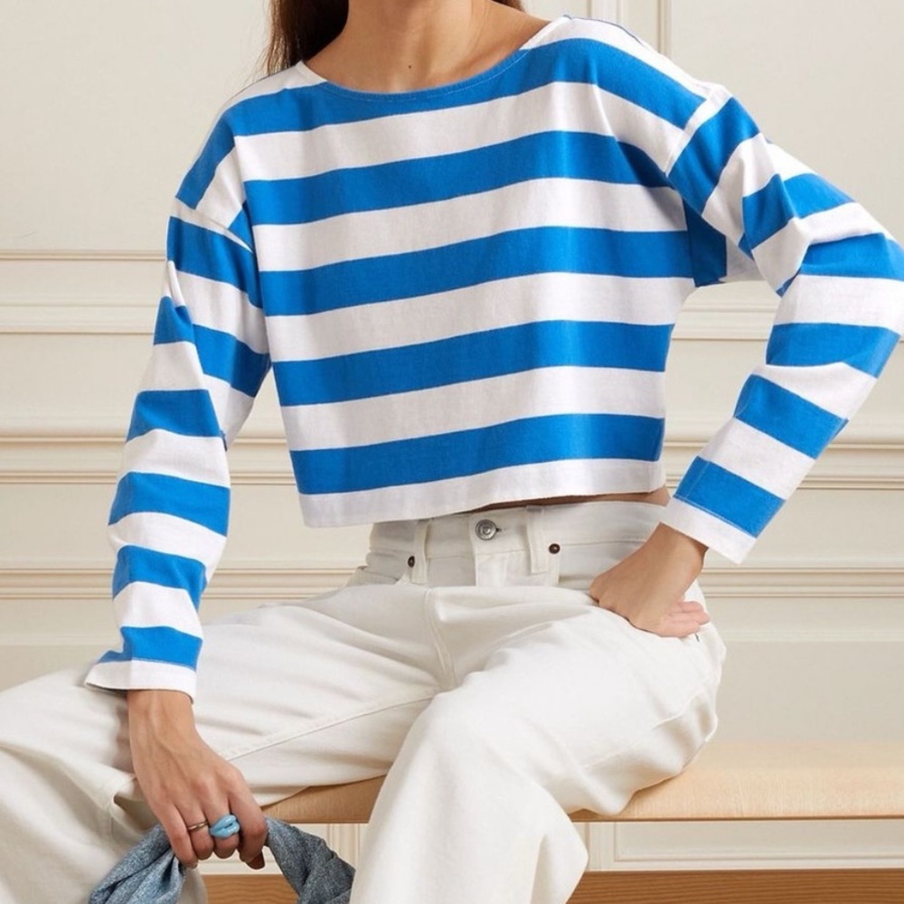 Suzie Kondi Psaras Striped Tee in Blue and White Stripe - Picture 1 of 7